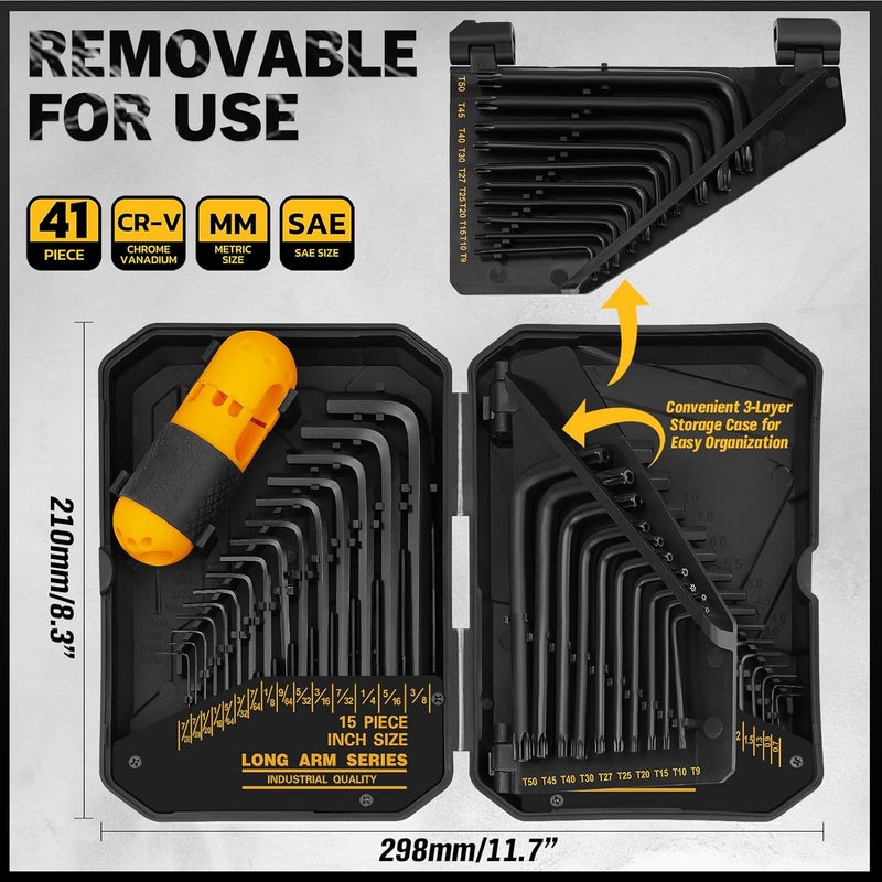 ELEAD Hex Key Allen Wrench Set: 41-Piece Hex and Torx Key Set with Torque Handle, Standard SAE(0.028"-3/8") & Metric(0.7mm-10mm) & Torx(T9-T50) in Storage Case, Heat Treated Chrome Vanadium Steel - Image 2